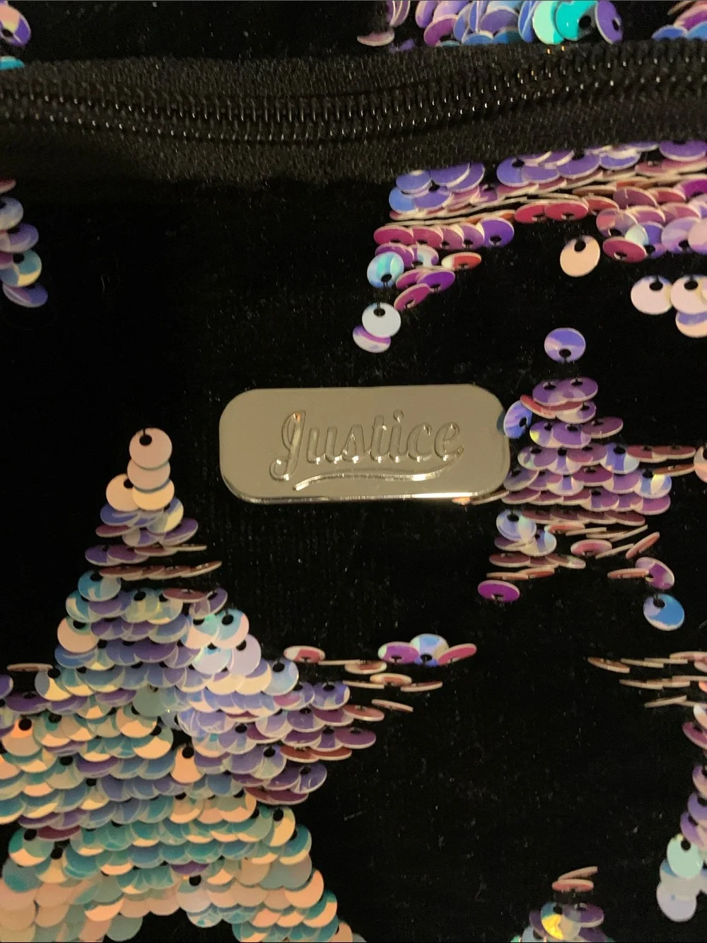 Justice Black Sequin Star Backpack with Iridescent Accents
